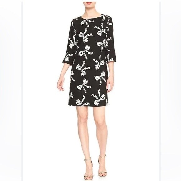 Banana Republic Black Long Sleeve Dress with Bow Design Size 2 - Picture 1 of 8